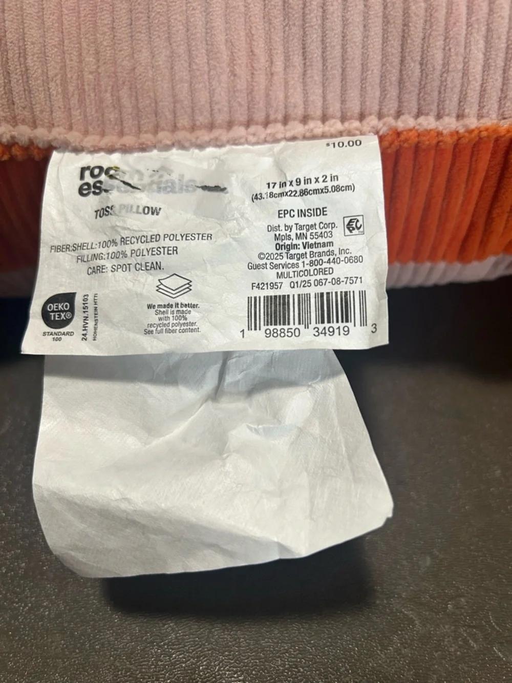 Target Two-Tone Corduroy Accent Pillow in Pink and Orange